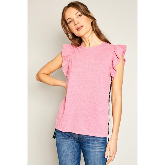 Hayden Tops - Hayden L.A Women's Pink Ruffle Cap Short Sleeve Tie Tape Side Top NWT Small